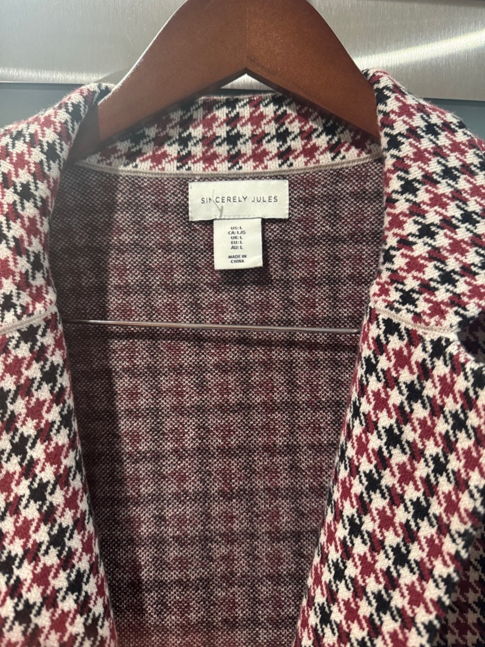 Sincerely Jules Houndstooth Knit Blazer Open Front Size L Chic - Picture 3 of 6